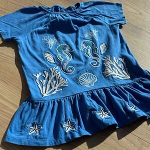 Boden Blue Kids Casual Dress with Sea Life Embroidery - Size 3-4